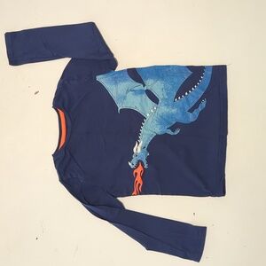 Mini Boden Boys 7-8 Dark Blue Long Sleeve Shirt with Dragon